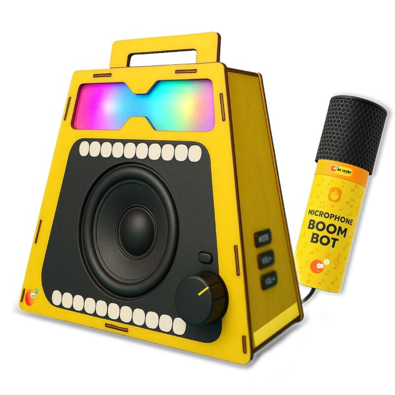 Be Cre8v Boom Bot DIY Bluetooth Speaker Kit with Microphone, LED Light Show, STEAM Learning Toy for Kids