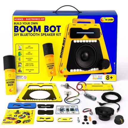 Be Cre8v Boom Bot DIY Bluetooth Speaker Kit with Microphone, LED Light Show, STEAM Learning Toy for Kids