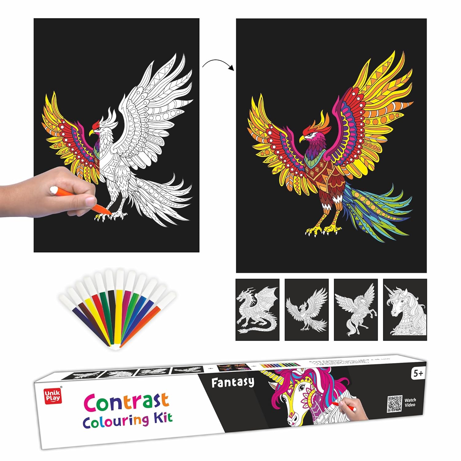 Contrast Colouring Kit for Kids Contrast Colouring Kit for Kids | 4 Giant Colouring Posters & 12 Sketch Pens | DIY Art and Craft Set | Birthday & Return Gift