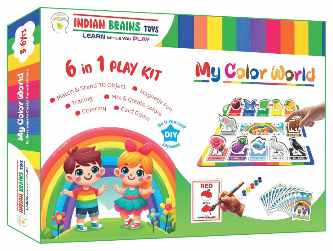 My Color World 6-in-1 Play Kit, Educational Learning Set with Magnetic Objects, Coloring Activities, Card Game for Ages 3-6 Years