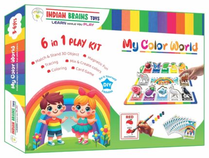 My Color World 6-in-1 Play Kit, Educational Learning Set with Magnetic Objects, Coloring Activities, Card Game for Ages 3-6 Years
