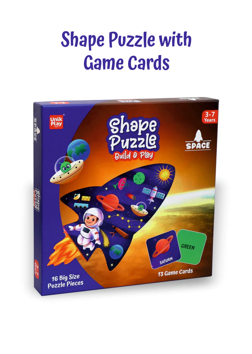 Shape Puzzle - Space Shape Puzzle Game | 16 Big Puzzle Pieces with Game Cards for Learning & Fun | Object and Colour Recognition Game for Kids 3-7 Years Old – Educational Toys for Children