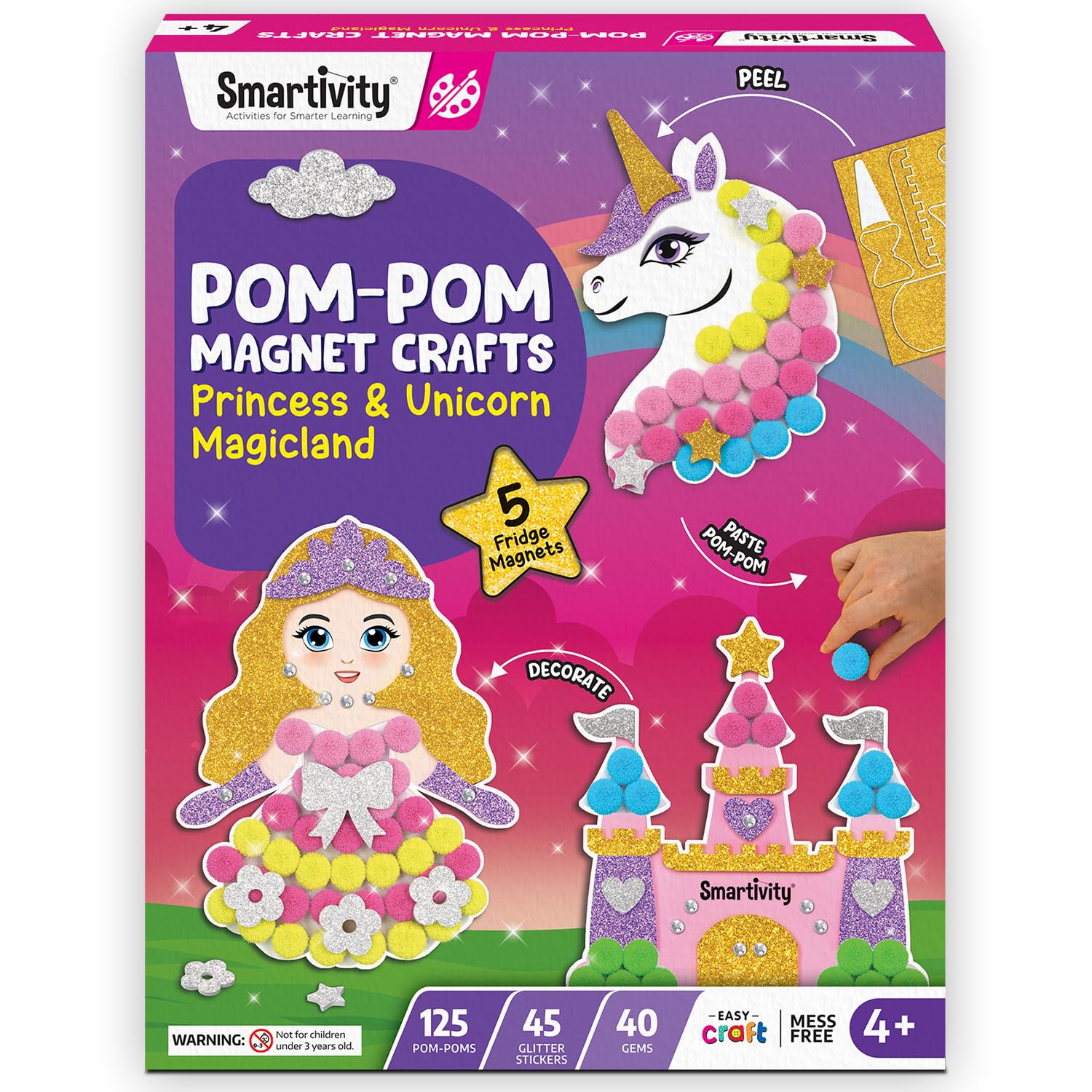 Smartivity Pom Pom Magnet Craft Kit for Kids Ages 4-10